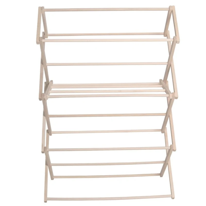 Wooden Clothes Drying Rack with 37 Feet of Drying Space and a Collapsible Frame for Compact Storage