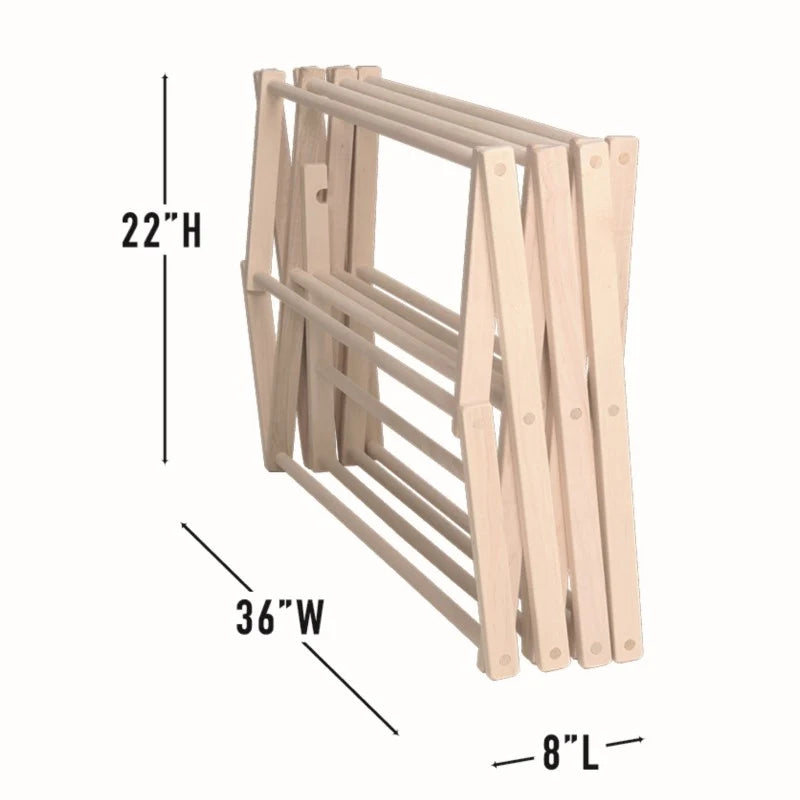 Wooden Clothes Drying Rack with 37 Feet of Drying Space and a Collapsible Frame for Compact Storage