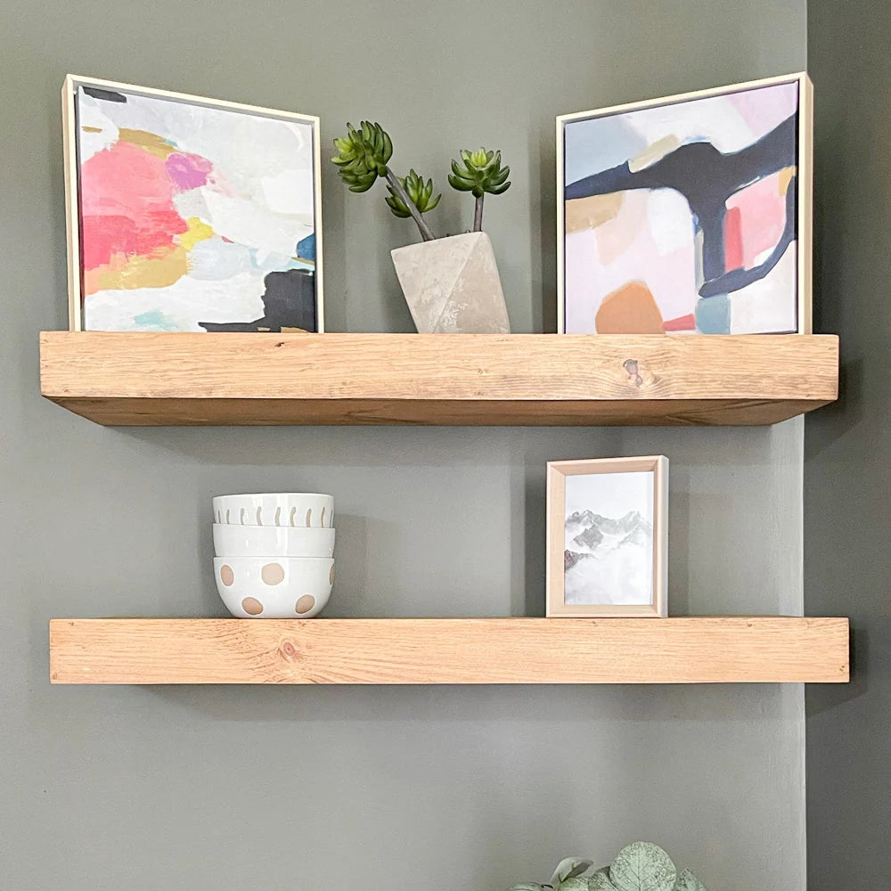 Wooden Floating Shelves for Wall Display, 3-Inch Thick Pine in Custom Lengths, Depths and Aged Finishes