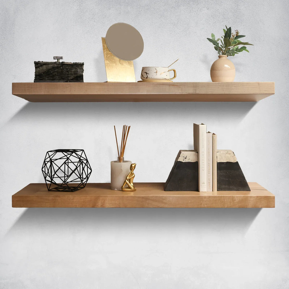 Wooden Floating Shelves for Wall Display, Solid Maple Hardwood, Custom Widths, Depths and Finished or Unfinished
