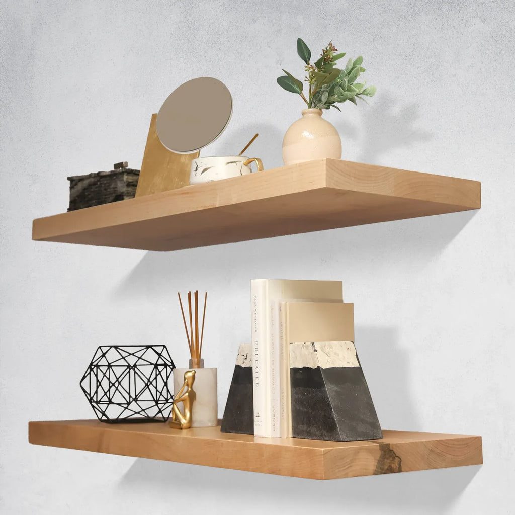 Wooden Floating Shelves for Wall Display, Solid Maple Hardwood, Custom Widths, Depths and Finished or Unfinished