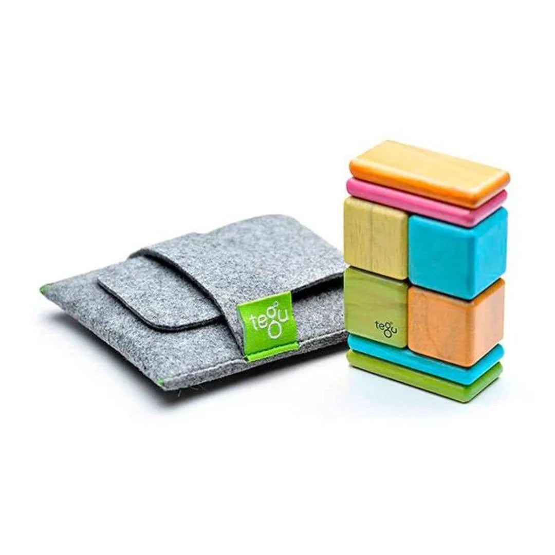 Wooden Magnetic Blocks in a Pocket Pouch, 8 Multi-Hued Pieces