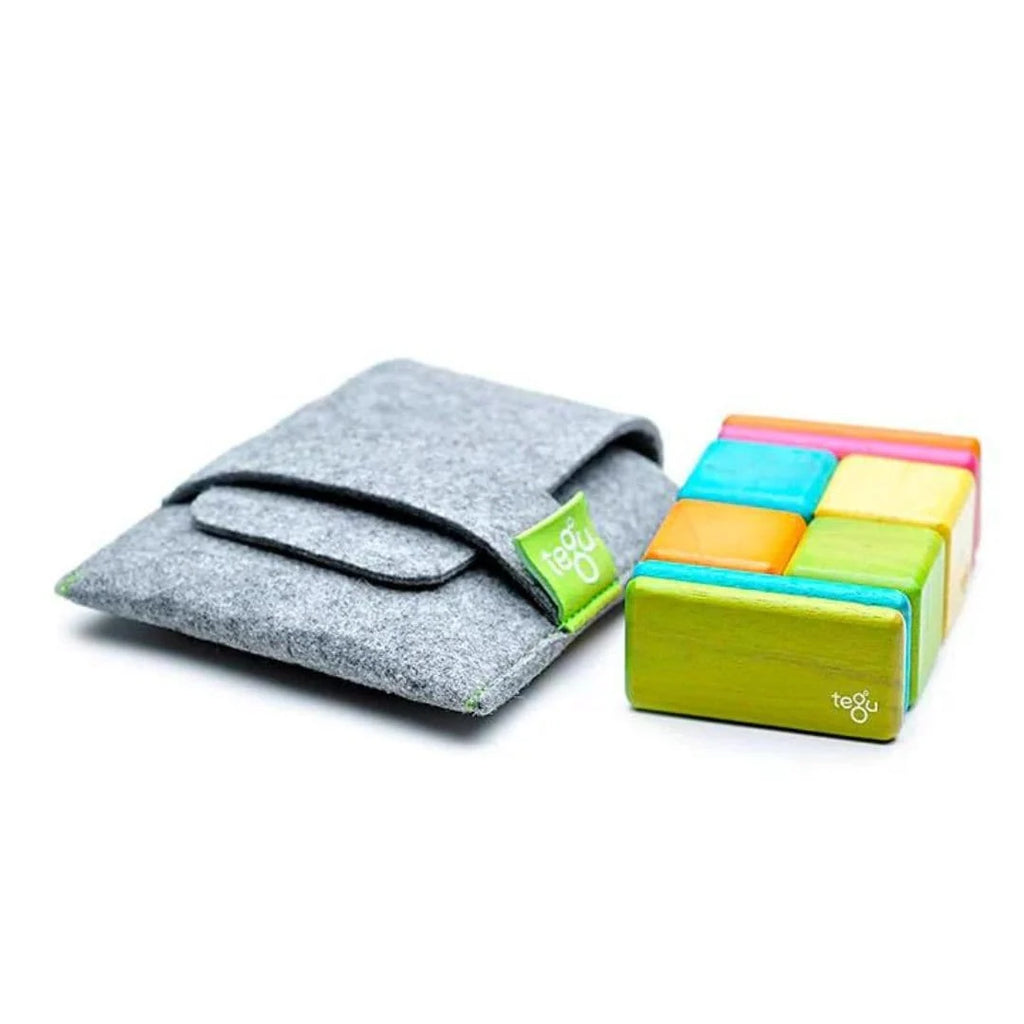 Wooden Magnetic Blocks in a Pocket Pouch, 8 Multi-Hued Pieces