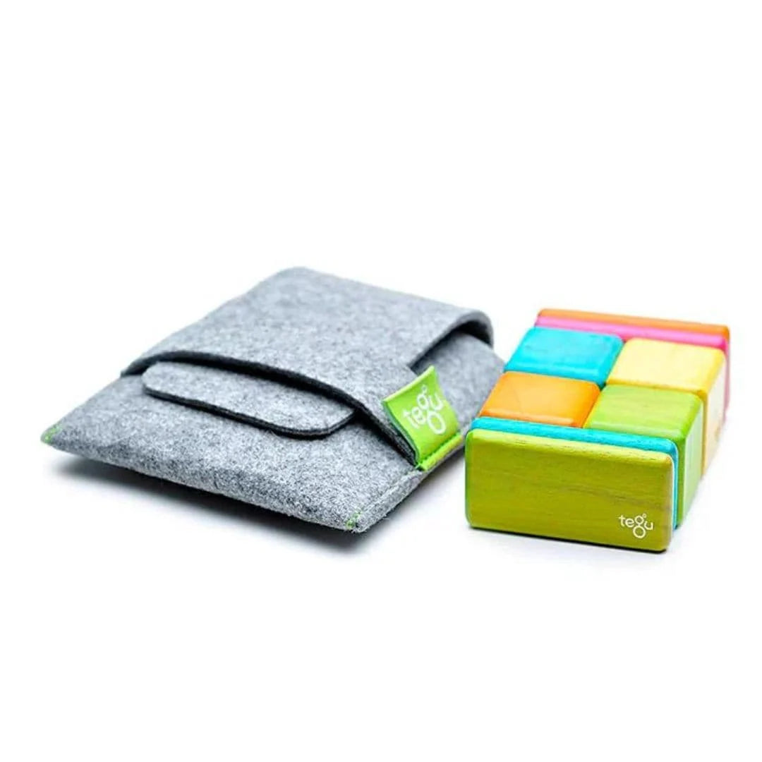 Wooden Magnetic Blocks in a Pocket Pouch, 8 Multi-Hued Pieces