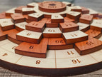 Wooden Math Puzzle in Cherry and Maple Hardwood, Featuring Five Rotating Rings and a Single Solution