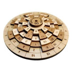 Wooden Math Puzzle in Cherry and Maple Hardwood, Featuring Five Rotating Rings and a Single Solution