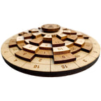 Wooden Math Puzzle in Cherry and Maple Hardwood, Featuring Five Rotating Rings and a Single Solution