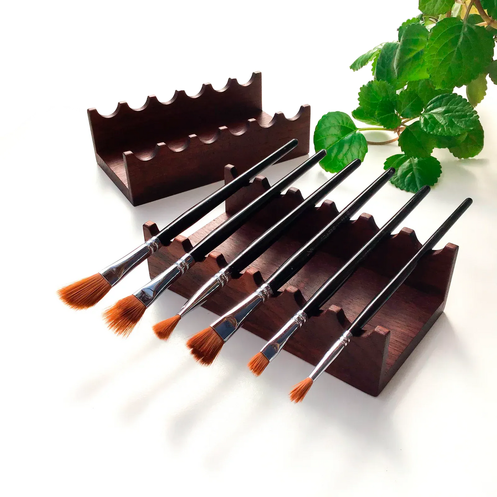 Wooden Paint Brush Holder in Black Walnut or Cherry, Handcrafted for Angled Horizontal Brush Resting