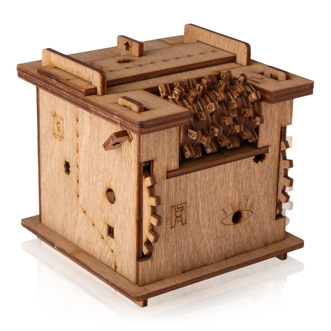 Wooden Puzzle Box Inspired by Schrödinger’s Cat