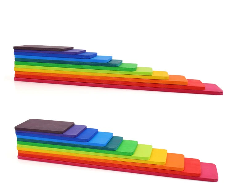 Wooden Rectangular Building Boards in Primary Colors, an 11-Piece