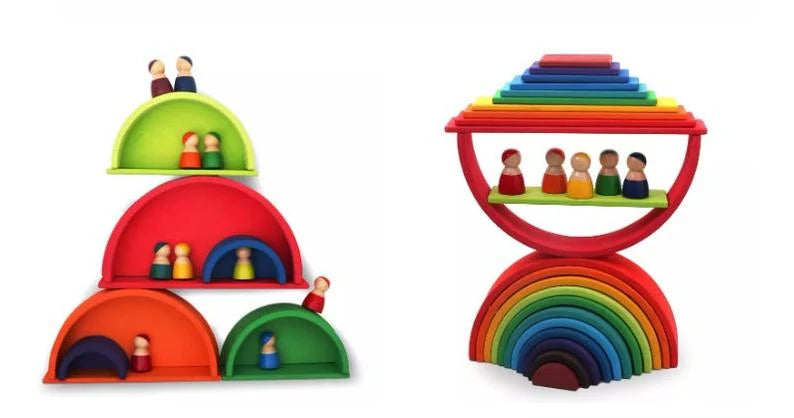 Wooden Rectangular Building Boards in Primary Colors, an 11-Piece