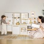 Wooden Toy Kitchen Refrigerator Cabinet with Magnetic Door Spots and Practical Storage for Kids’ Pretend Play