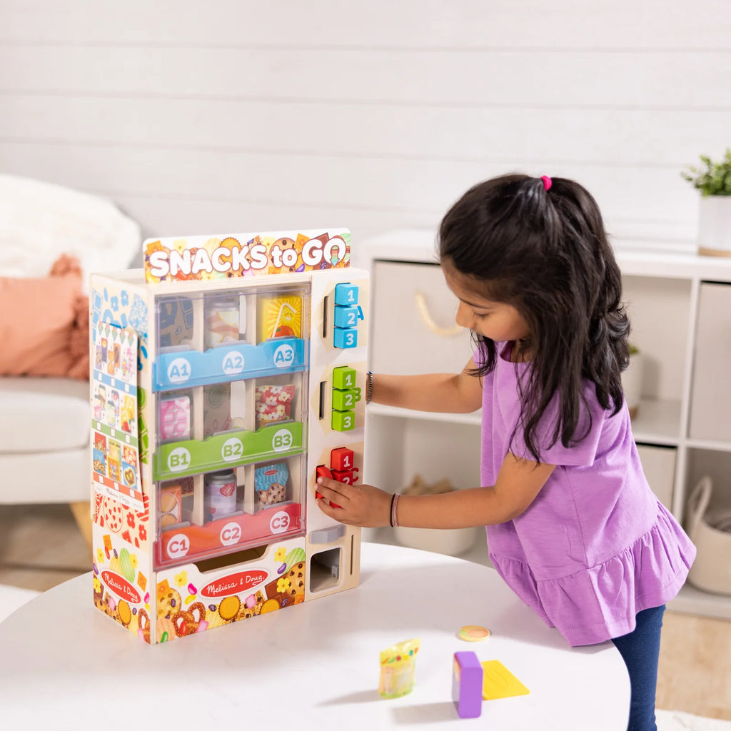 Wooden Vending Machine Pretend Play Set with Play Snacks, Coins, Bank Card and Sorting Activities