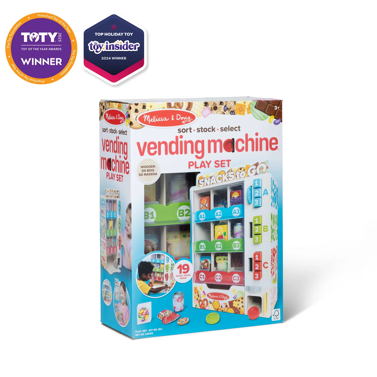 Wooden Vending Machine Pretend Play Set with Play Snacks, Coins, Bank Card and Sorting Activities