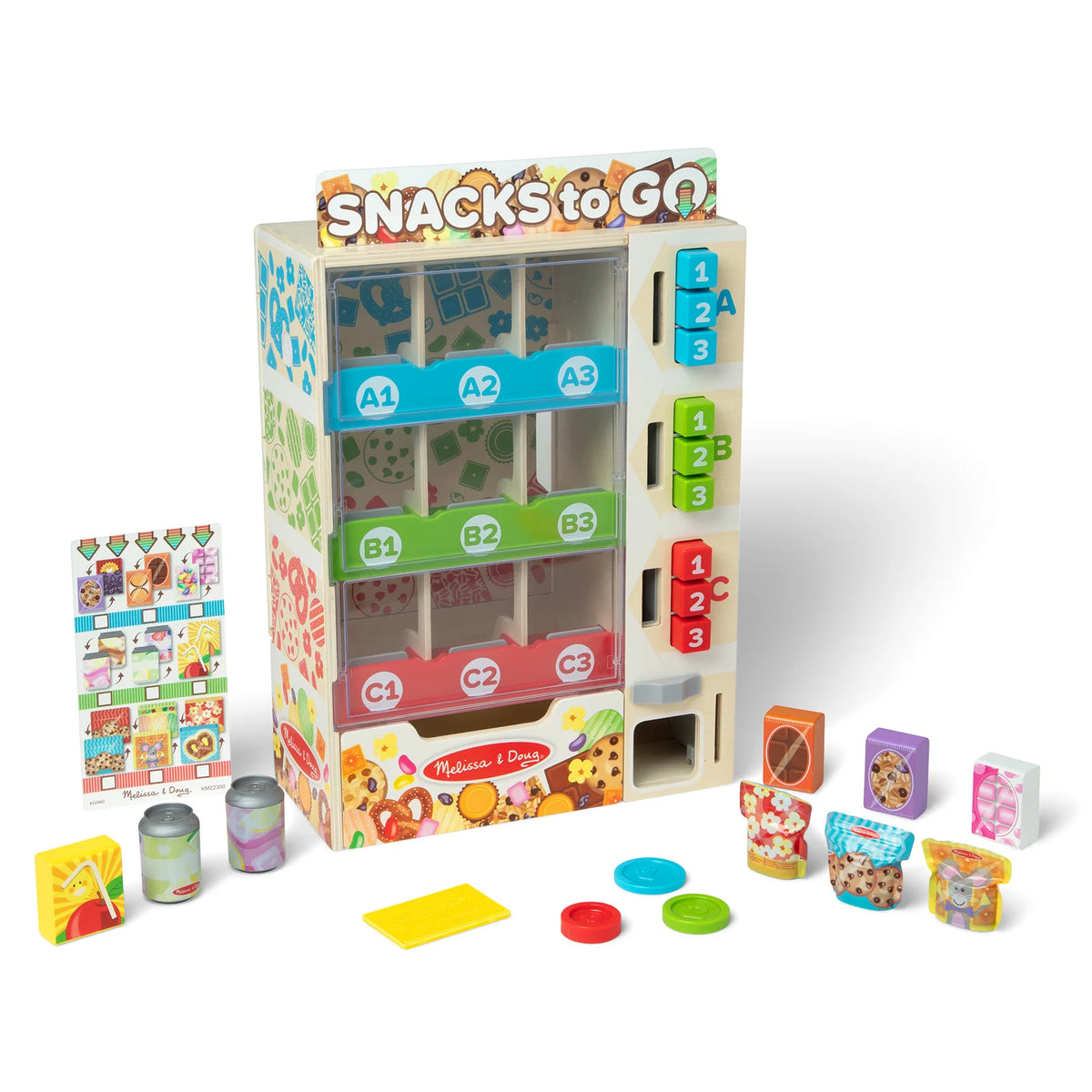 Wooden Vending Machine Pretend Play Set with Play Snacks, Coins, Bank Card and Sorting Activities