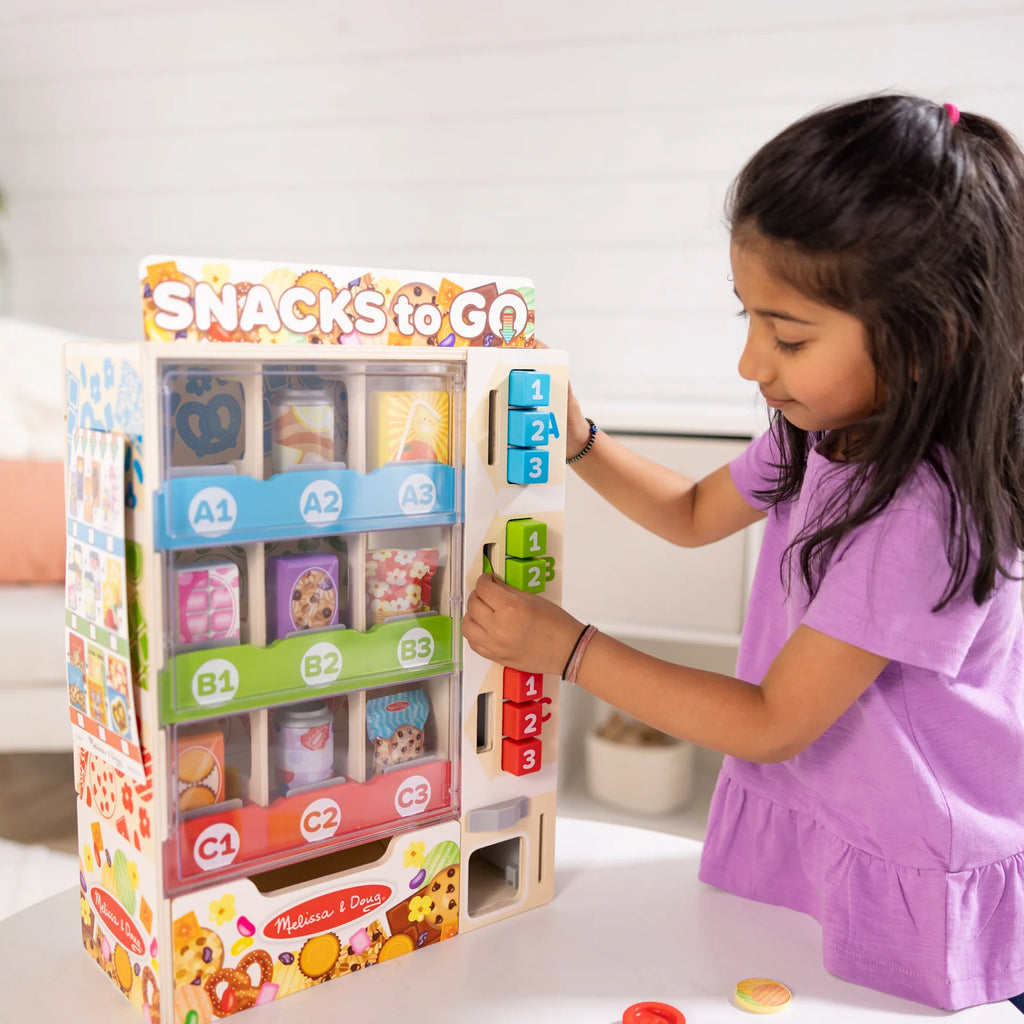 Wooden Vending Machine Pretend Play Set with Play Snacks, Coins, Bank Card and Sorting Activities