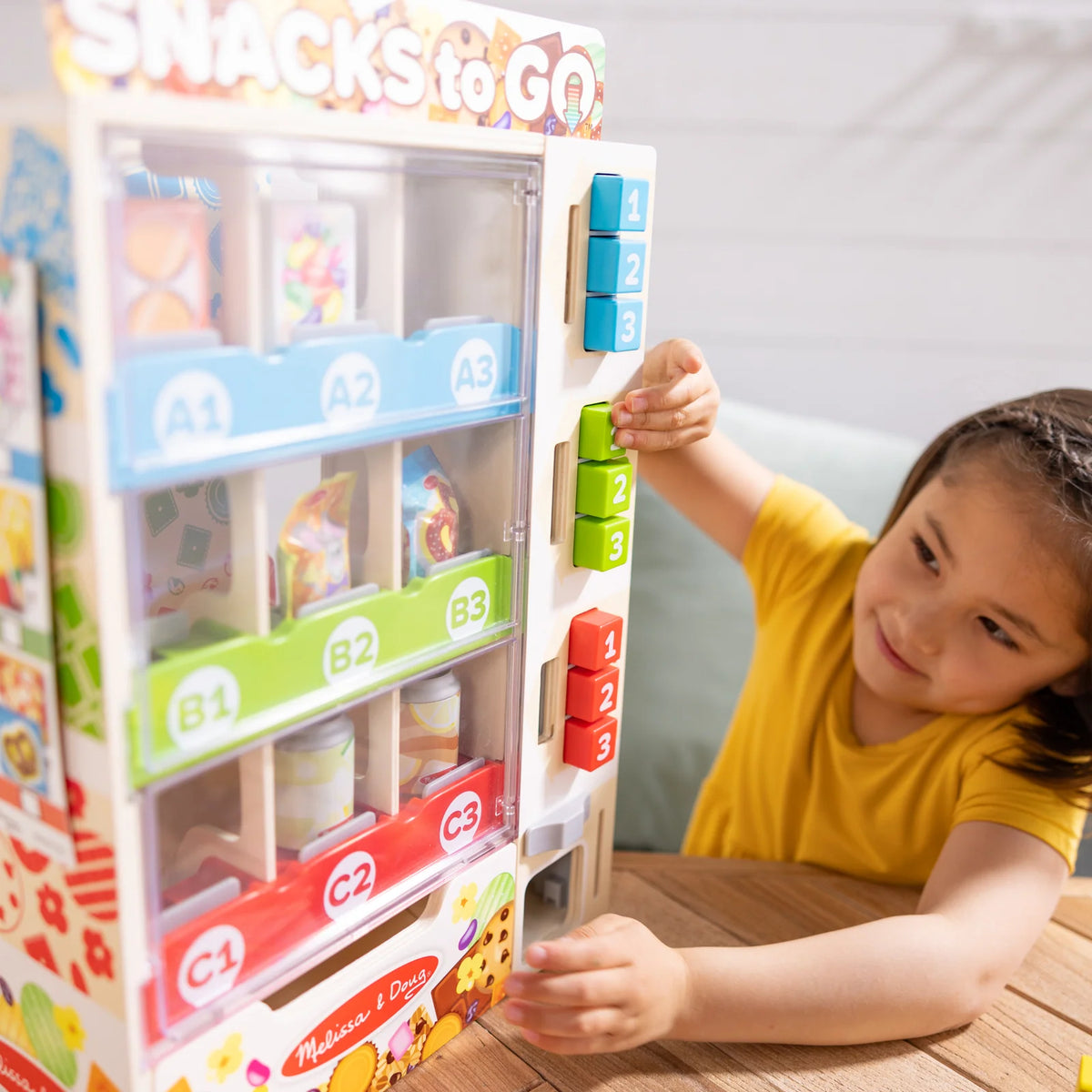 Wooden Vending Machine Pretend Play Set with Play Snacks, Coins, Bank Card and Sorting Activities