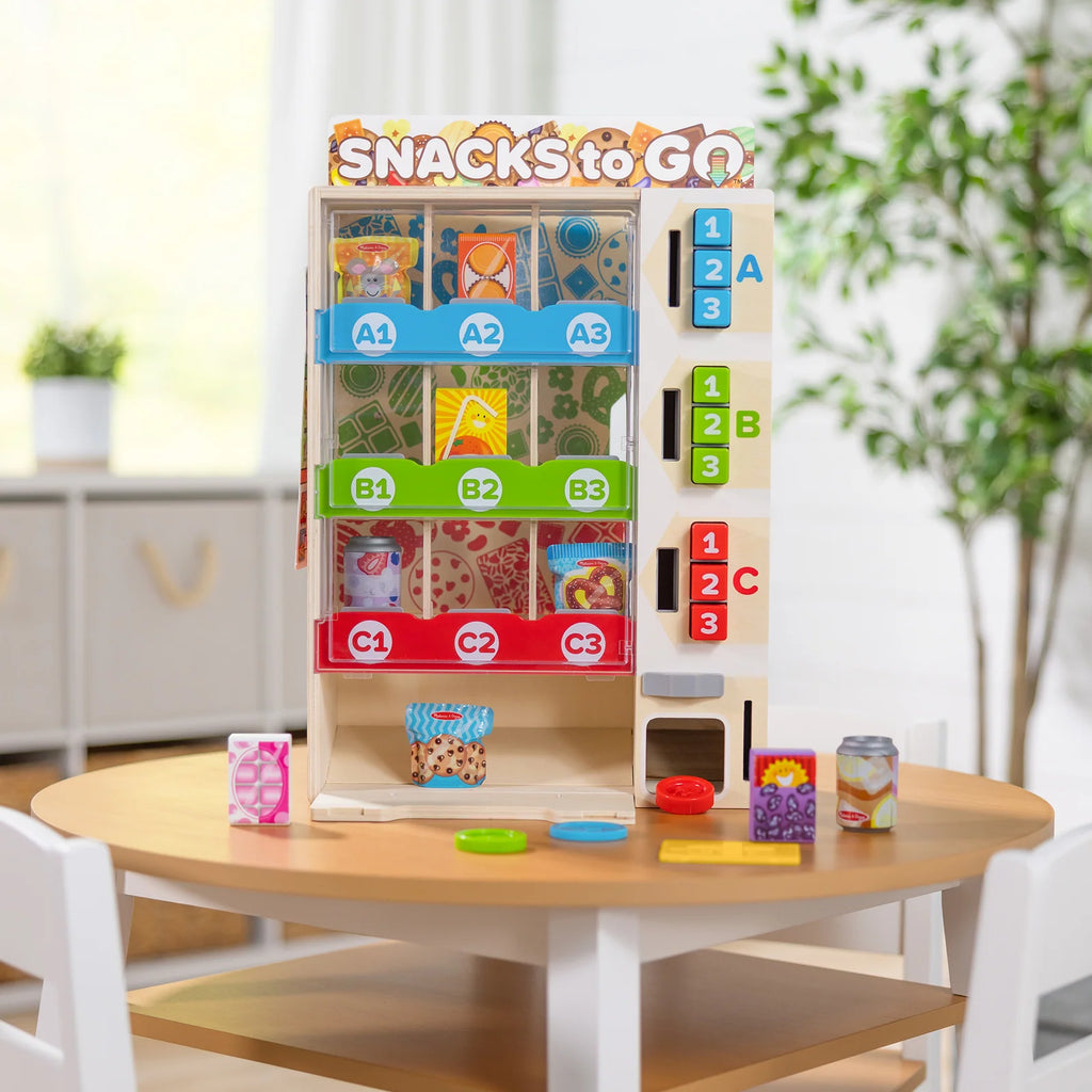 Wooden Vending Machine Pretend Play Set with Play Snacks, Coins, Bank Card and Sorting Activities