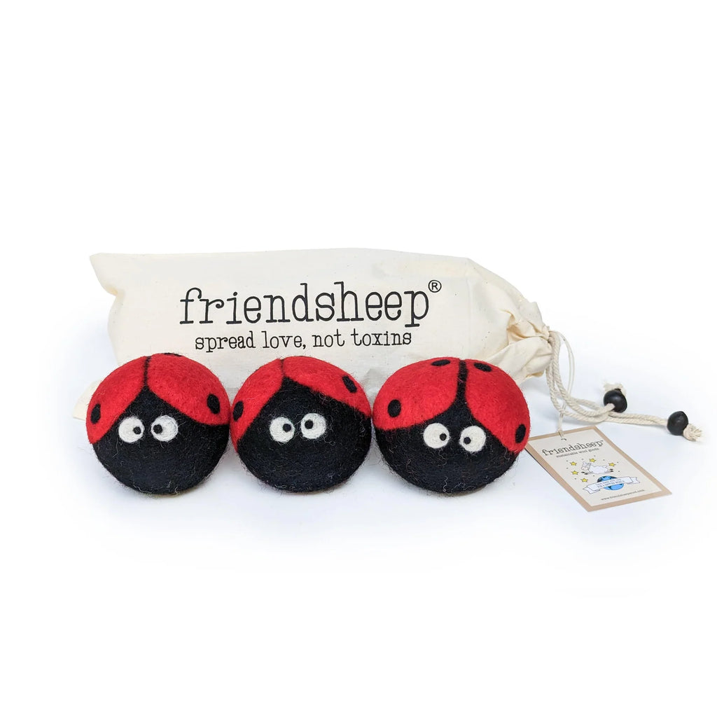 Wool Dryer Balls Laundry Reusable Anti Static Ladybug Trio,