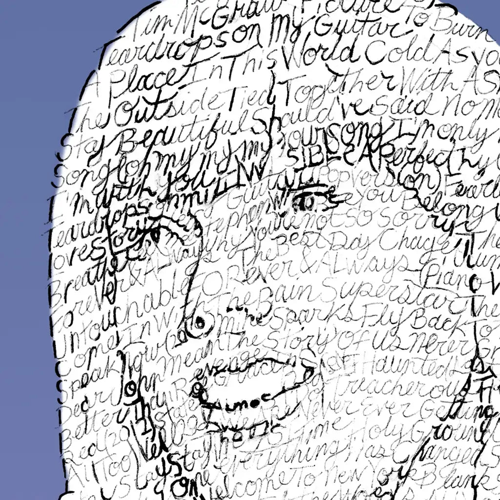 Word Art Print Celebrating Taylor Swift's First 10 Studio Albums Through 164 Handwritten Song Titles