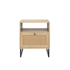 Woven Cane Storage Nightstands in Light Oak, Set of 2