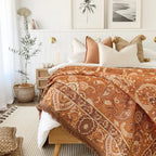 Woven Cotton Picnic Rug in Earthy Bohemian Florals, Extra Large