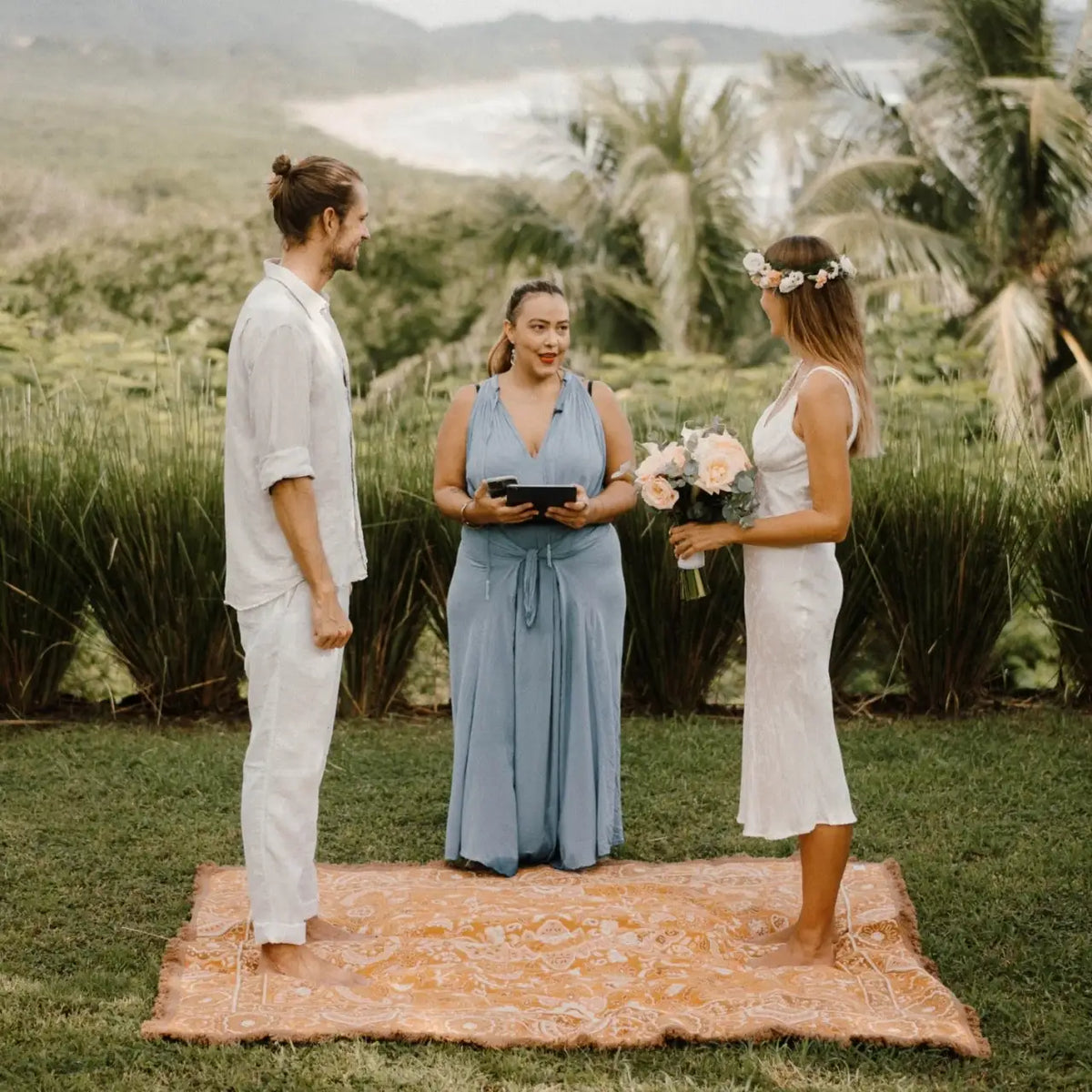 Woven Cotton Picnic Rug in Earthy Bohemian Florals, Extra Large