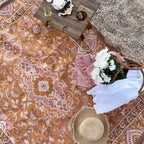 Woven Cotton Picnic Rug in Earthy Bohemian Florals, Extra Large
