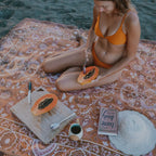 Woven Cotton Picnic Rug in Earthy Bohemian Florals, Extra Large