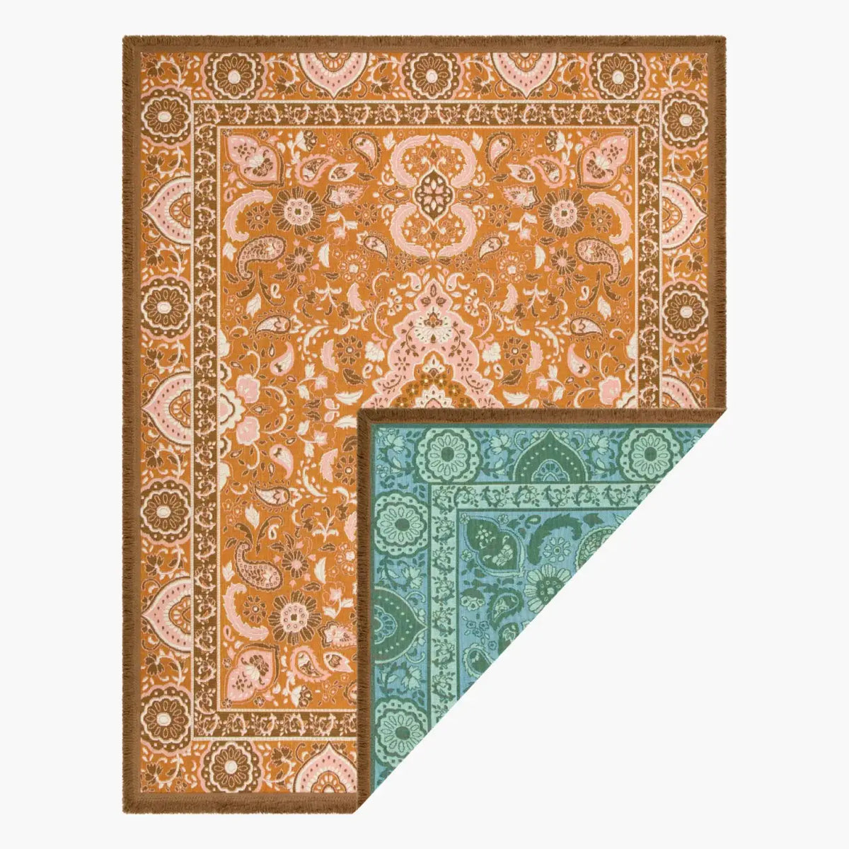 Woven Cotton Picnic Rug in Earthy Bohemian Florals, Extra Large