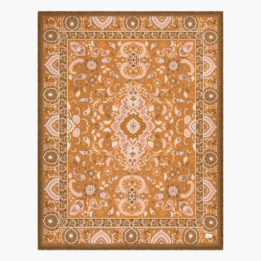 Woven Cotton Picnic Rug in Earthy Bohemian Florals, Extra Large