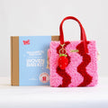 Woven Tote Bag Kit in Pink and Red for a Beginner Weaving Project, Finished with a Strawberry Keychain