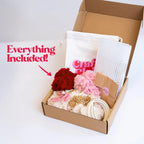 Woven Tote Bag Kit in Pink and Red for a Beginner Weaving Project, Finished with a Strawberry Keychain