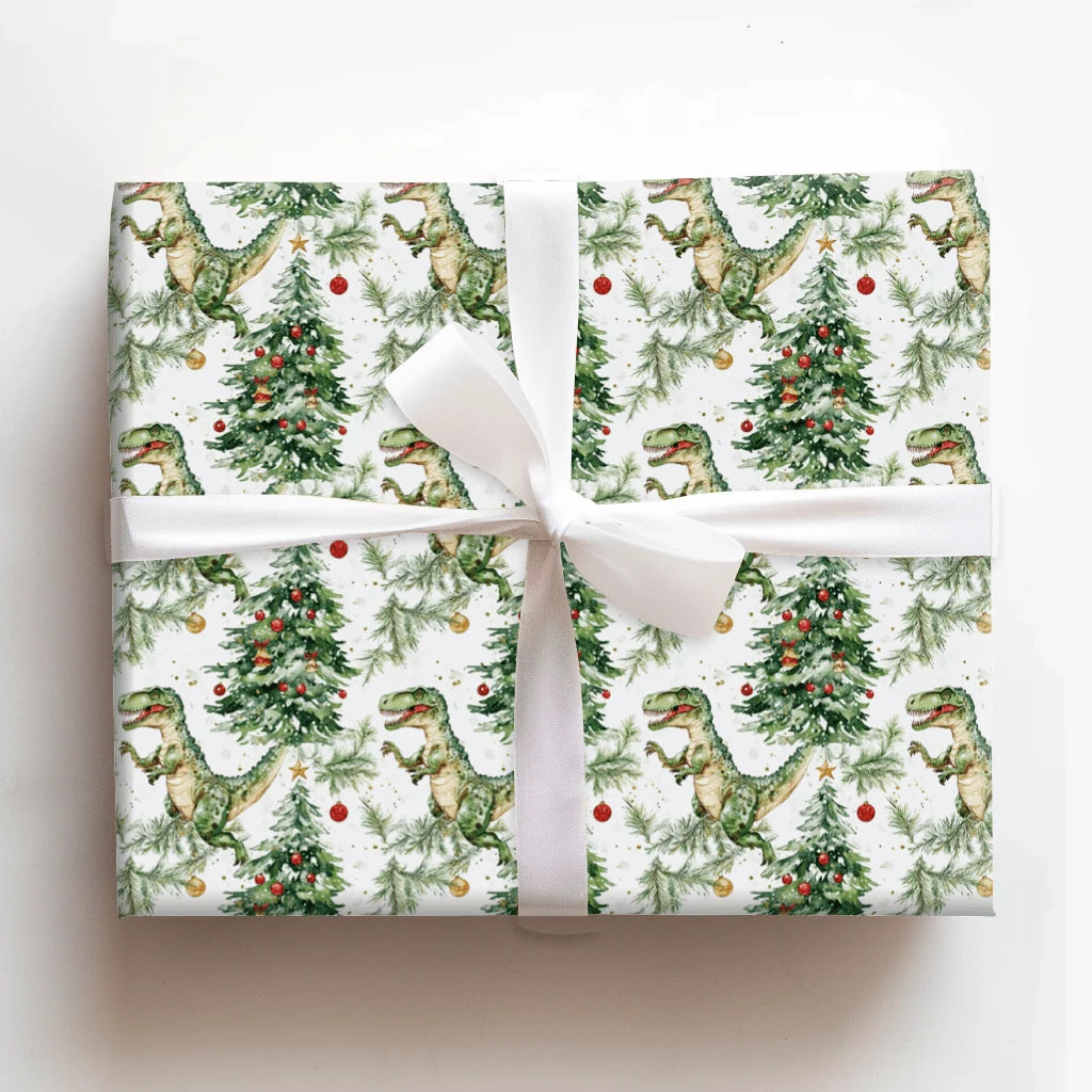 Wrapping Paper Roll with Dinosaur Tree Design, Glossy Finish, 30-Inch Wide Rolls in 72-Inch or 180-Inch Lengths