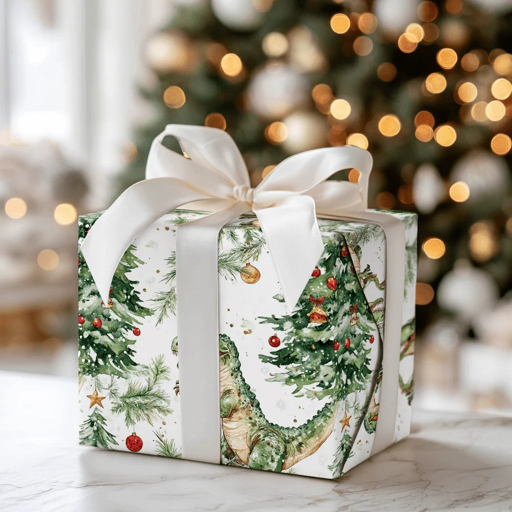 Wrapping Paper Roll with Dinosaur Tree Design, Glossy Finish, 30-Inch Wide Rolls in 72-Inch or 180-Inch Lengths