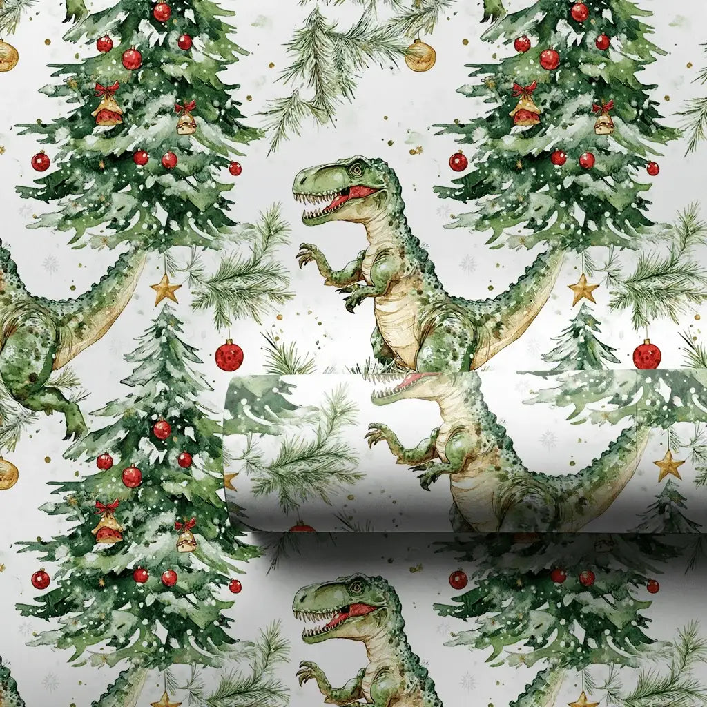 Wrapping Paper Roll with Dinosaur Tree Design, Glossy Finish, 30-Inch Wide Rolls in 72-Inch or 180-Inch Lengths