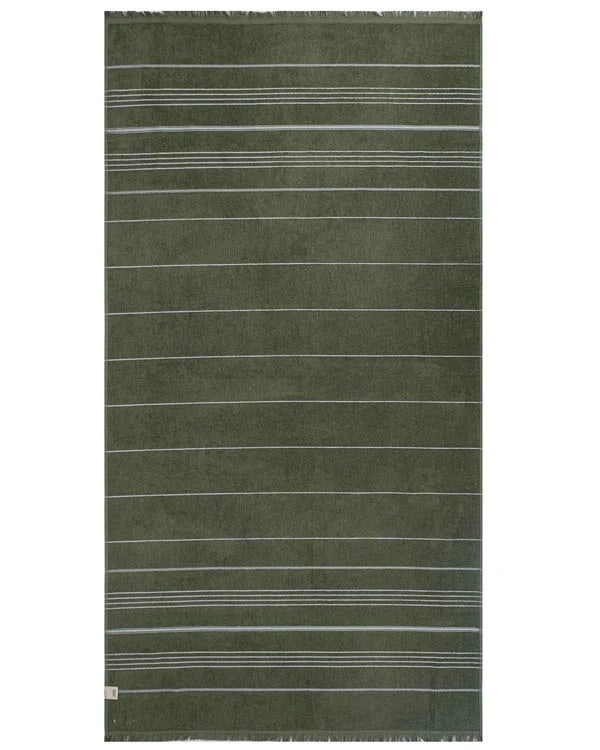 XL Bath Towel Set in Hedge Green, 2 Bath Towels and 2 Hand Towels with Fringe Edges · Hedge Green color