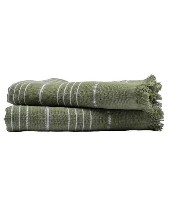 XL Bath Towel Set in Hedge Green, 2 Bath Towels and 2 Hand Towels with Fringe Edges · Hedge Green color