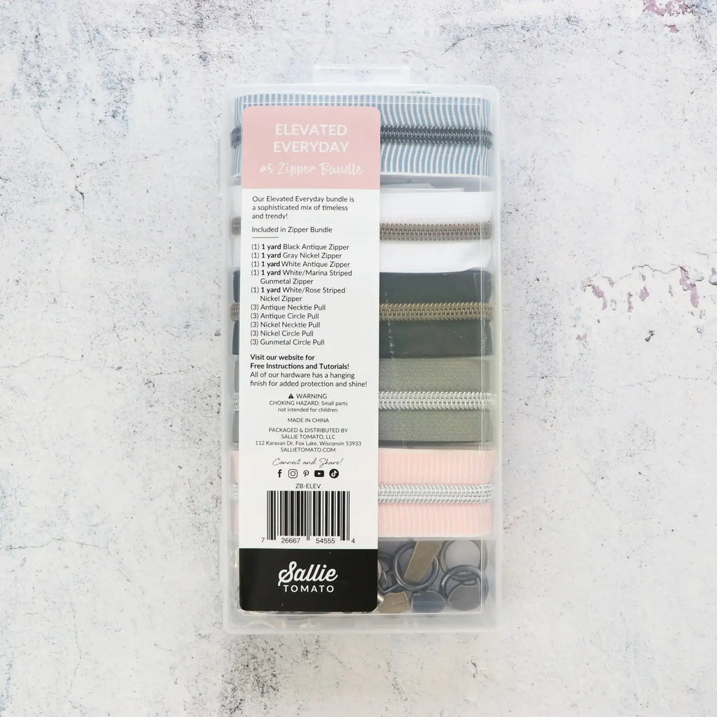 Zipper Bundle for Sewing and Bag Making in #5 Nylon Coil, Featuring Solid and Striped Color Combinations