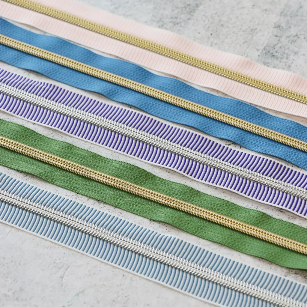 Zipper Bundle for Sewing and Bag Making with #5 Nylon Coil Zippers in Spring Colors and Stripes